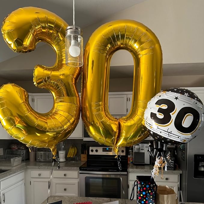 Gold Number 3 Balloon, 40 Inch Large Number Foil Mylar Balloons for 3rd Girl Boy Birthday Party Celebration Decorations Supplies, Digital Balloons for Wedding Anniversary Events Decor