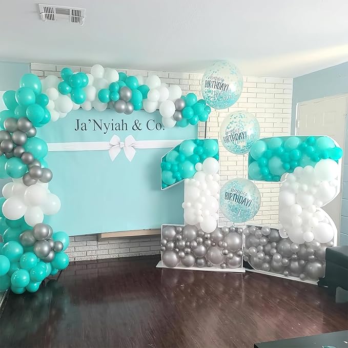 PartyWoo Teal Balloons 152pcs Different Sizes Pack of 18 12 10 5 Inch Turquoise Dark Teal Balloon Arch Kit for Baby Shower Gender Reveal Graduation Mermaid Birthday Pool Party Decorations Blue-Y69