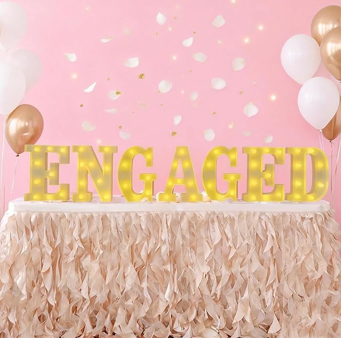 8.6 Inch Engaged LED Letter Lights - 7 Pcs Battery Powered Marquee Letters Sign, Warm Yellow Glow for Wedding Engagement Bridal Shower Proposal Party Table Wall Decor