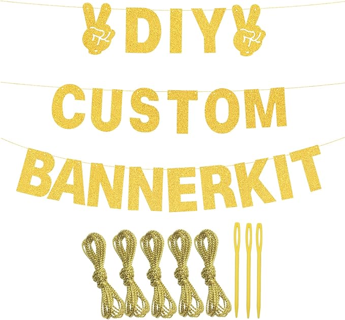 129Pcs DIY Custom Letter Banner Glitter Customizable Banner Kit 0-9 Numbers DIY Happy Birthday Letters Light Rope Personalized Banners for Wedding Birthday Party Decorations Supplies(Dazzling Glod)