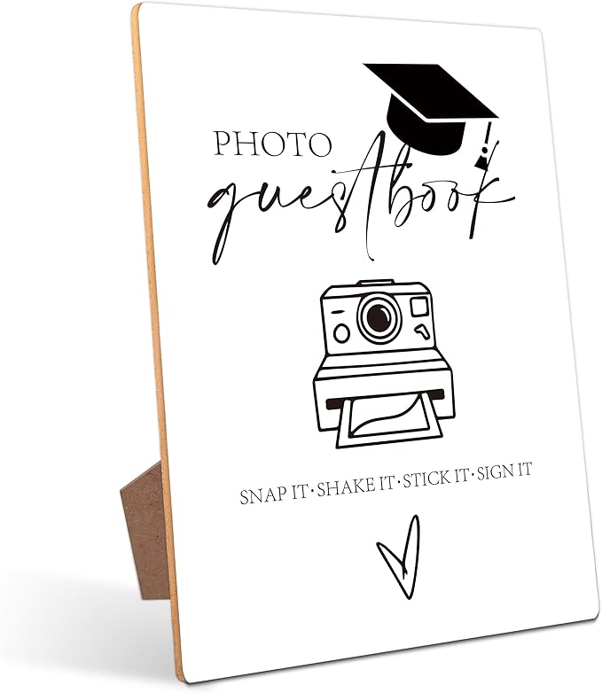 Graduation Photo Guestbook Bar Sign - Congrats Grad Party Decorations Favors Supplies, Graduation Centerpieces for Tables 2026, 8×11 Wooden Sign with Stand
