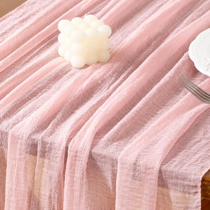Socomi 6pcs Pink Gauze Easter Spring Cheesecloth Table Runner Blush 120 Inch Rustic Boho Cheese Cloth Runner for Wedding Party Baby Bridal Shower Centerpiece Decoration Holiday Home Decorations