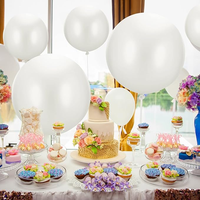 18 Pack 18/24 / 36 Inch Balloons Large Latex Giant Round Big Macaron Balloons for Wedding Birthday Party Baby Shower Decorations(White)