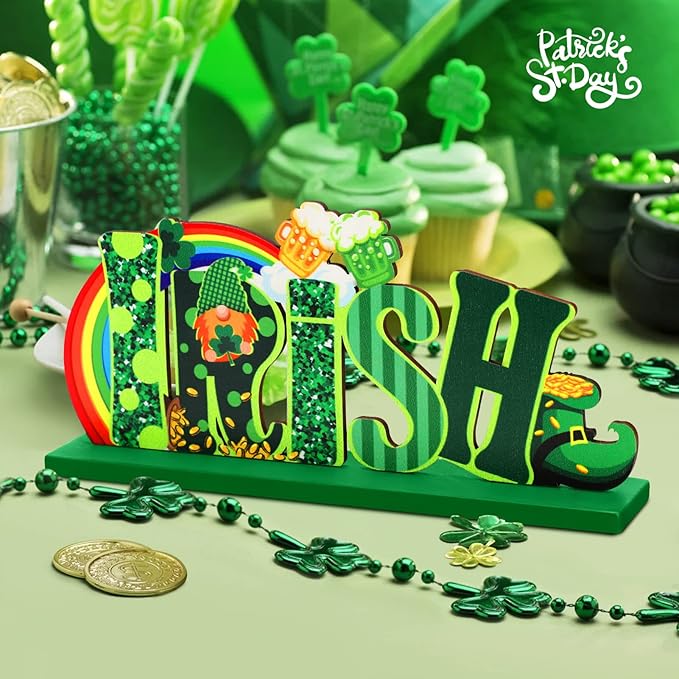 Hommtina 3 Pcs St. Patrick's Day Table Decoration Shamrock Sign Table Centerpiece