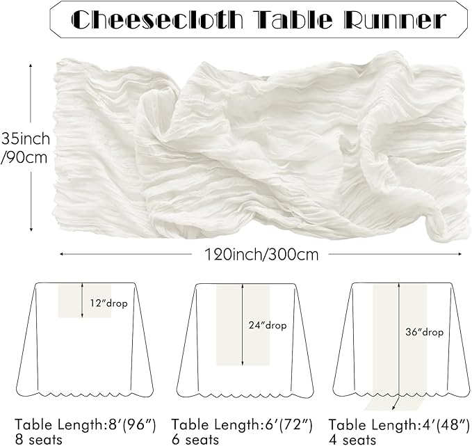 IVAPUPU 4 Pcs Cheesecloth Table Runner - 10ft Ivory White Easter Spring Boho Gauze Cheese Cloth Table Runners for Baby Shower Decoration Wedding Party Garden Farmhouse