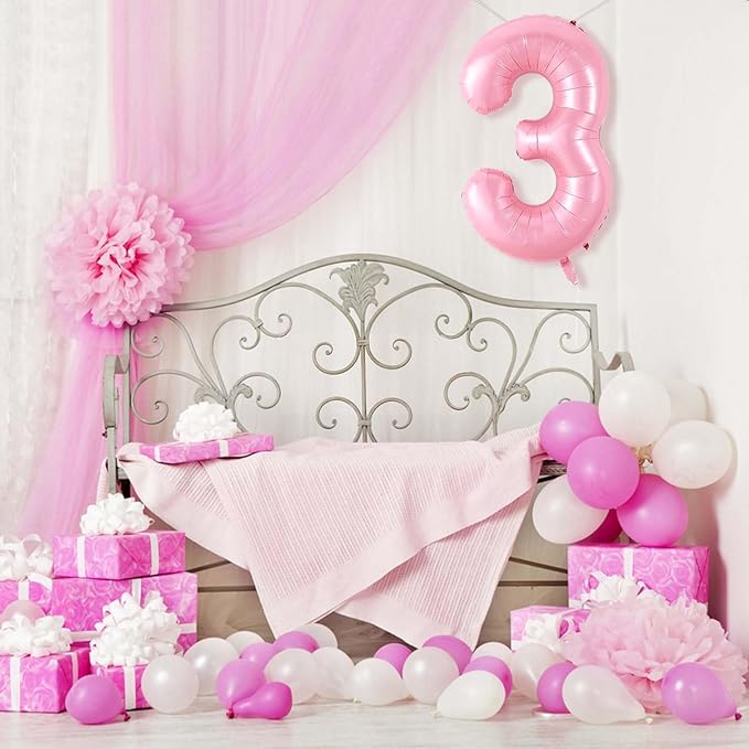 Number 3 Balloon 40 Inch Pink Number Balloon Foil Mylar Alphabet Balloon for Birthday Wedding Baby Shower Party Large Number Balloon
