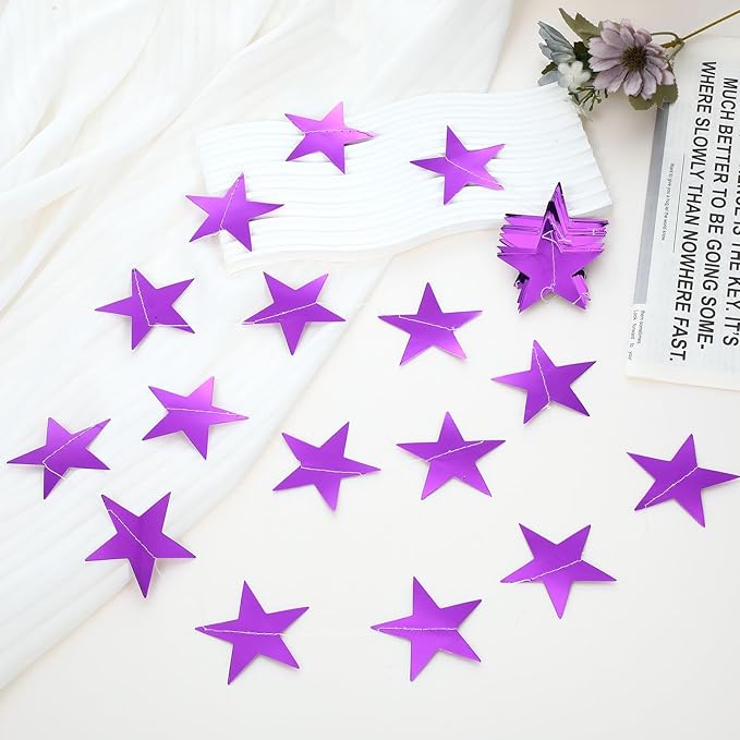 Spakon 65 Feet Glitter Star Paper Garland Banner Hanging Decoration Star Streamers Double Side 2026 Graduation Decorations for Wedding Birthday Festival New Year Party Decoration (Purple)
