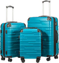 Coolife Hardside Luggage 3 Piece Set with TSA Lock, Spinner Wheels, Telescopic Handle, Lightweight Travel Suitcases (Lake Blue, 3 piece set)