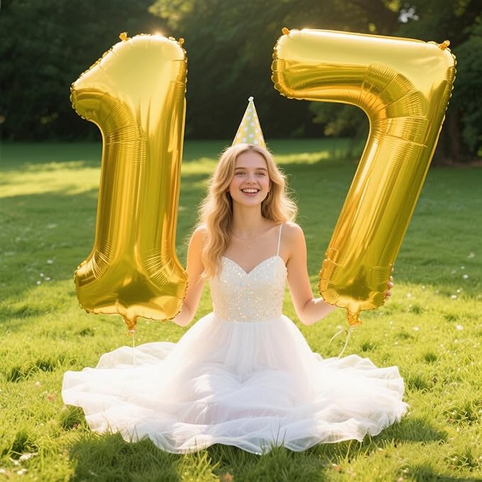40 Inch Gold Balloon Number 7 First Birthday Jumbo Mylar Foil Helium Balloon for 17 27 37 Birthday Digital for 70th Party Wedding Anniversary Party Decorations