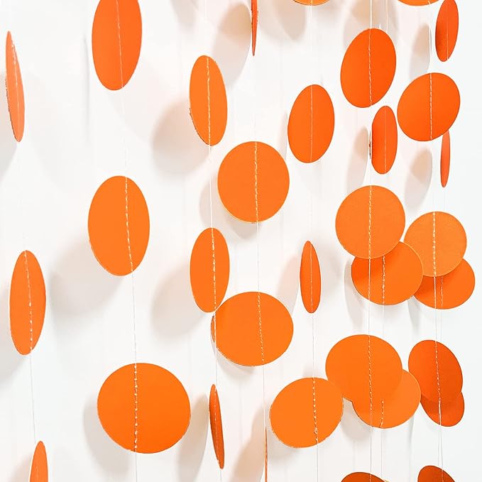 MIAHART 4 Pack Paper Circle Dots Garland Orange Hanging Circle Paper for Wedding Birthday Baby Shower Halloween Thanksgiving Party Decorations