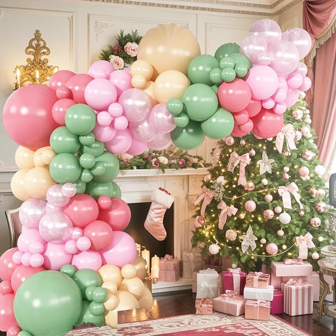 Nutcracker Christmas Fairy Balloon Garland Arch Kit, Sage Green and Pink Balloon, Green White Blush Pink Latex Balloons for Christmas Candyland Easter Floral Wedding Birthday Party Decor