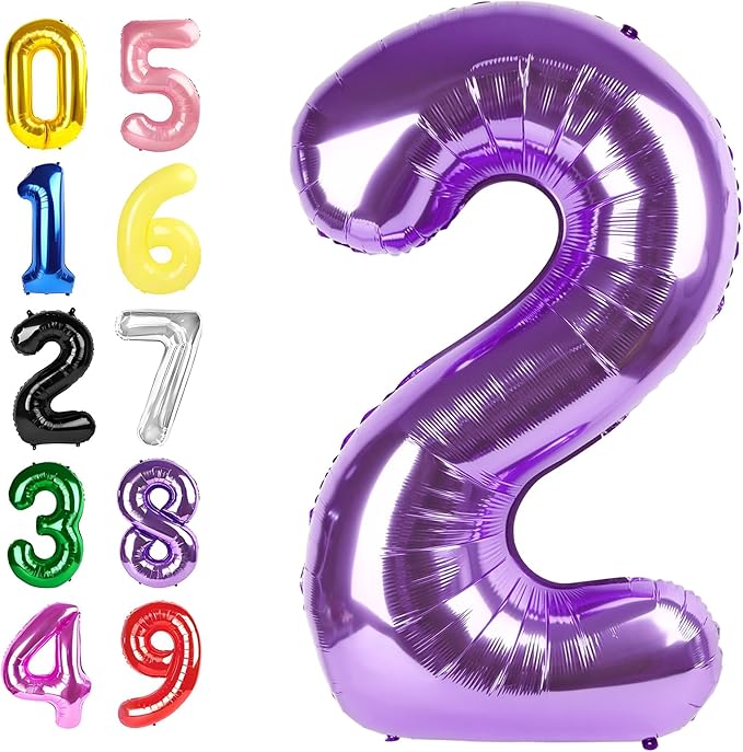 Numbers Balloon 40 Inch, Purple Balloons for Birthday Party Decoration, Large Number Two Ballon for 2, 12, 26, 27, 2026 Celebration, Graduation, Birthday, Baby Shower, Anniversary Decor