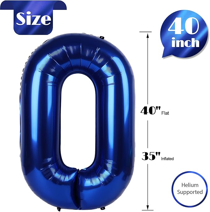 Night Blue Number 0 Balloon 40 Inch, 0 Balloon Numberfor 10th 20th 30th 40th 50th 60th Birthday Decorations, Night Blue Party Supplies for Men Women