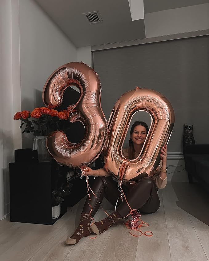 Rose Gold Number Balloon 40 Inch, 0 Number Balloons, 10 20 30 40 50 Numbers Balloon Birthday Decorations, Party Supplies for Women Men