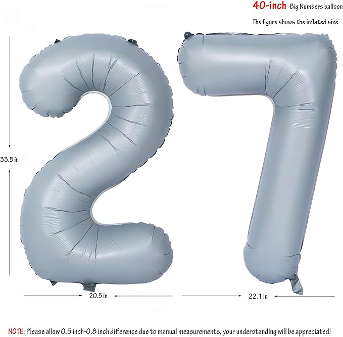 40 In Matte gray Number Balloons Helium Foil Mylar Balloon Birthday Party banquet Decoration 27