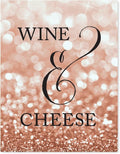 Andaz Press Wedding Party Signs, Glitzy Rose Gold Glitter, 8.5x11-inch, Wine and Cheese Table Sign, 1-Pack, Bokeh Colored Party Supplies