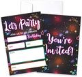 CLIRBE Let's Party Birthday Party Invitations, Glow Neon Invited Birthday Invitations For Teen Boys Girls, 20 Invites Cards With 20 Envelopes, Party Supplies Favors -H16