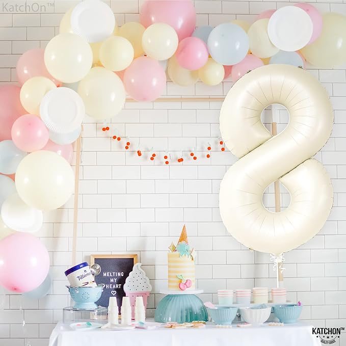KatchOn, Giant Cream White Number 8 Balloon - 40 Inch | 8th Birthday Decorations for Party | Birthday Balloons 8 Year Old | Eight Balloons Number for 8th Anniversary Party Supplies