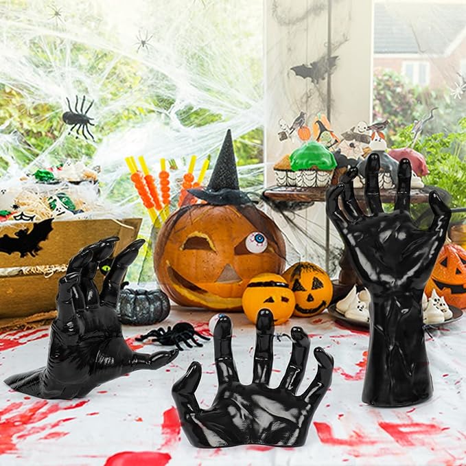 DAZONGE Halloween Decorations, Pack of 6 Wall Mounted Creepy Reaching Hands with Lighted Candles, Life-Sized Horror Hands for Gothic Wall Decorations, Scary Halloween Decorations Indoor