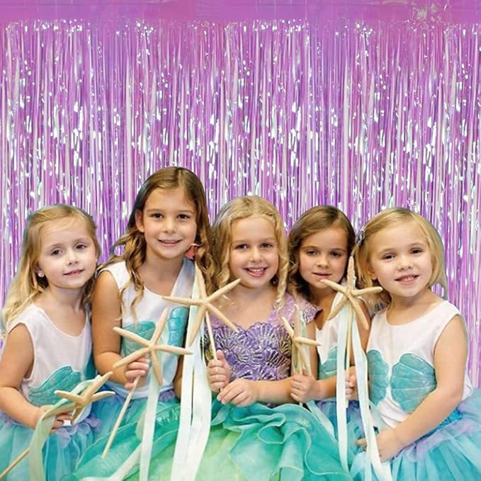 TONIFUL 2Pcs Purple Tinsel Foil Fringe Curtains, Photo Booth Backdrop Streamer Curtain,Streamers Tinsel Curtain Backdrop for Birthday New Year Decorations(6.6ft x 6.6ft)