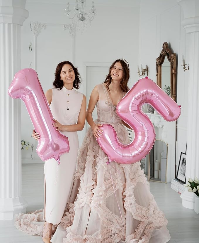 Smlpuame Pastel Pink 5 Balloons, 40 Inch Large Light Pink Foil Number Balloons 0-10, Self-Sealing 5th Birthday Balloon for Girls Women Anniversary Baby Shower Princess Party Decorations Supplies