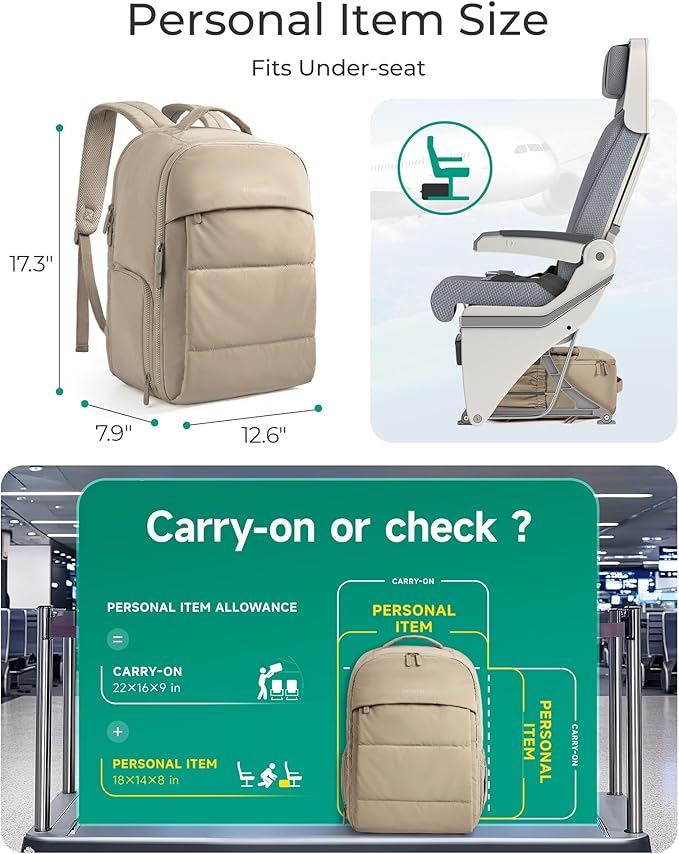 BAGSMART 30L Travel Backpack for Women, Carry on Backpack for Airplanes, Gym Backpack with Shoe Compartment, Lightweight Travel Bag Fits 15.6 Inch, Water-Resistant, Desert