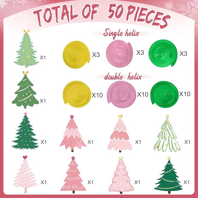 Colarr 50 Pack Pink Green Christmas Hanging Swirls Decorations Christmas Tree Foil Ceiling Swirls Spiral Streamers Ornaments for Classroom Office Home Xmas Holiday Winter Party Supplies