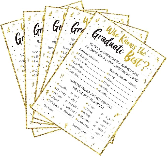 90shine 60Ct Who Knows Graduate Best Graduation Game Cards 2026 - Grad Party Supplies Decorations