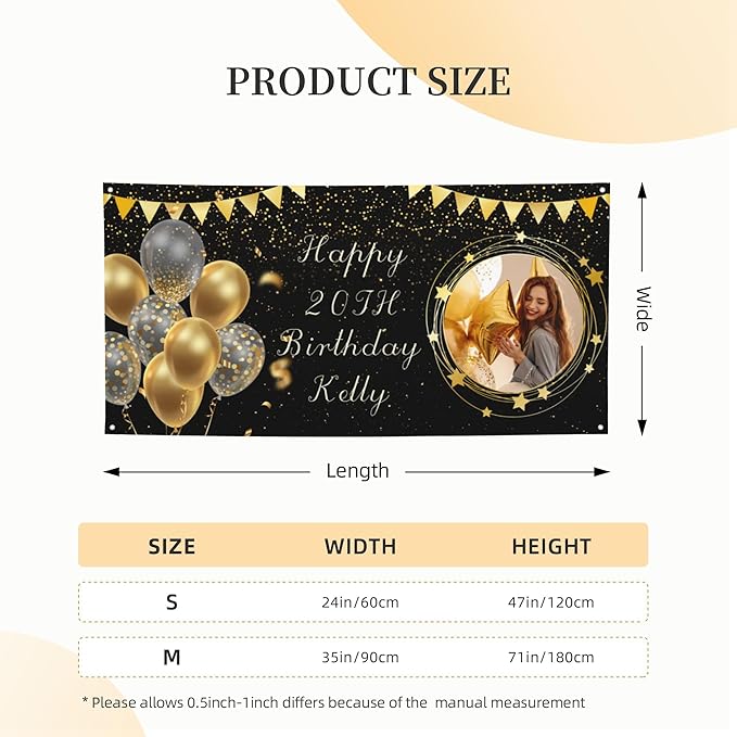Custom Happy Birthday Banner Personalized Banners and Signs with Photo Name for Women Men Kids Party Decorations Supplies Indoor Outdoor Birthday Gifts Style 04