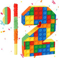 Building Blocks Number 2 Pinata with Pinata Stick & Blindfold 2th Birthday Party Decorations for Kids Happy Birthday Building Block Theme Party Supplies for Boys Girls (16 x 10.6 x 3 In)