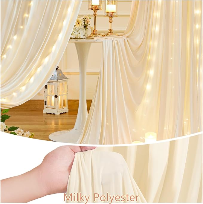 10 x 10ft Champagne Backdrop Curtains with Lights String for Wedding Polyester Photo Backdrop Drapes Wrinkle Free Long Curtains Backdrop for Birthday Parties Reception Baby Shower Ceremony-5 x 10ft 2P