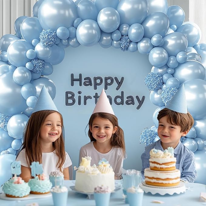Pearl Blue Balloons Arch Kit - Double Stuffed Pastel Blue Balloons Graland Different Size 18/12/10/5inch Sky Light Blue Balloon for Bridal Shower Wedding Birthday Party Decorations