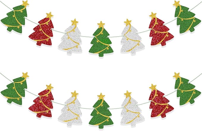 Christmas Decorations - Christmas Tree Banner Garland for Xmas Hanging Decor(Pre-Strung)