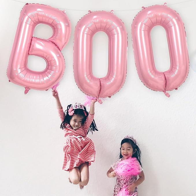 Biapian 40 Inch Halloween Boo Balloons, Giant Pink Boo Balloon Banner Set, 3 Pcs Psatel Foil Boo Letters Balloons Bunting Kit for Girls Horror Spooky Theme Halloween Birthday Party Decoration