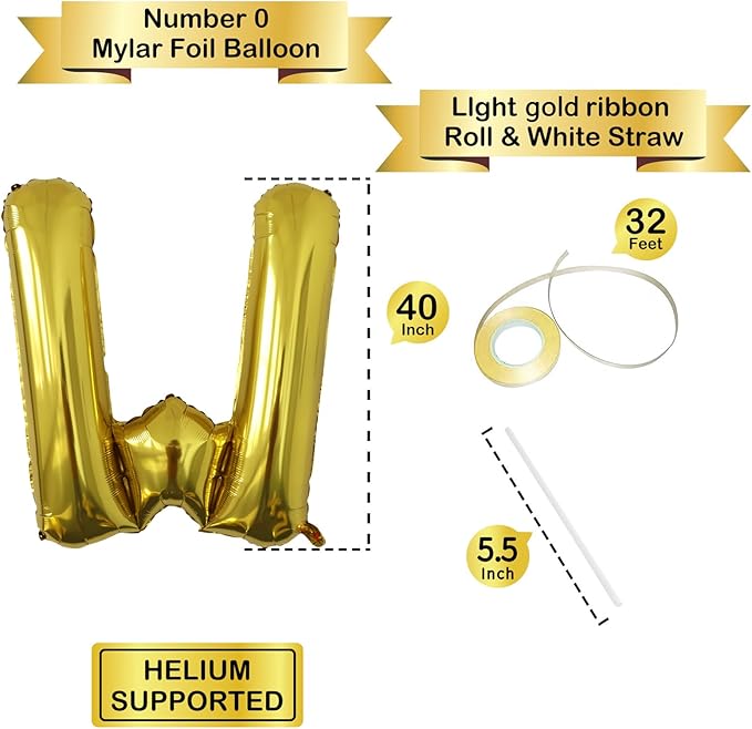 Letter Balloons Gold Party Balloon - 40 Inch Large Gold Letter W Balloon, Letter Balloon Birthday Decorations, Balloon for Women Men Anniversary Party Decorations Supplies