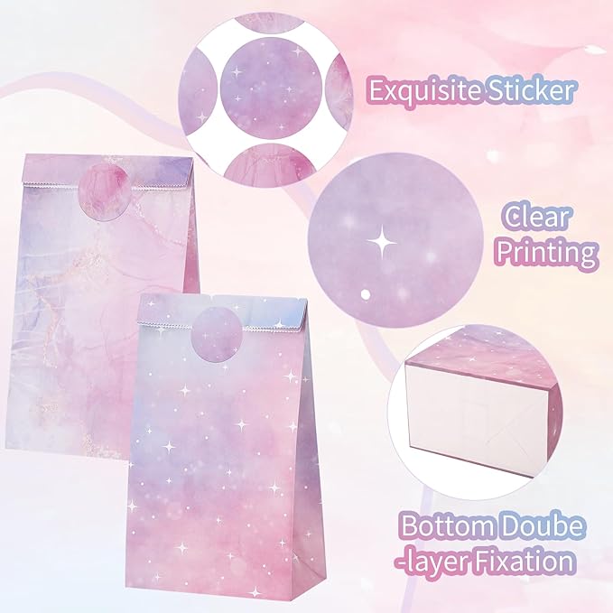 woric 36PCS Party Favor Bags with Stickers, Pink and Purple Goodie Bags for Girls Birthday Mother's Day Small Gift Bag for Kids, Baby Shower, Wedding, Mermaid Party Favor Supplies