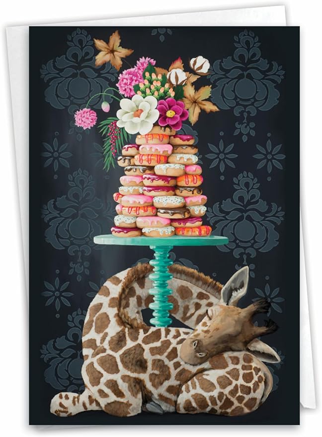 The Best Card Company - 1 Happy Birthday Greeting Card - Adorable Animals, Cute Bday Notecard with Envelope - Fancy Wildlife Giraffe C3364GBDG