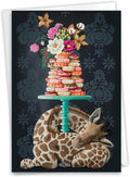 The Best Card Company - 1 Happy Birthday Greeting Card - Adorable Animals, Cute Bday Notecard with Envelope - Fancy Wildlife Giraffe C3364GBDG