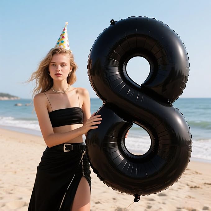40 Inch Black Foil Balloons Number 8 Foil Mylar Big Number Balloons Huge Number Balloons for 18th 80th Birthday Party Supplies Anniversary Decorations