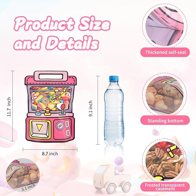 EONSUI 30PCS Plastic Claw Machine Shaped Goodies Bags with Handles for Kids Birthday, Back to School Supplies, Baby Shower, Party, Wedding, Reusable Bulk Gift Wrapper for Candy, Snacks, Chocolate