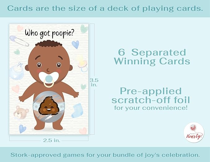 Party Hearty Baby Shower Games for Boy, 66 Poopie Emoji Scratch Off Lottery Tickets, Baby Games Ideas, Scratch Off Game