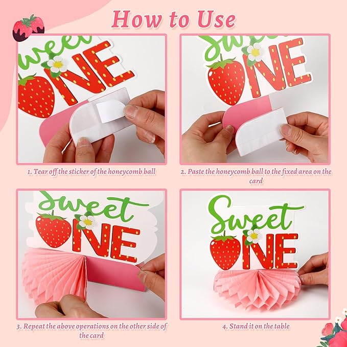 10 PCS Berry First Birthday Decor, Strawberry Theme 1st Birthday Table Centerpiece Strawberry Decorations for Baby Girls Berry Sweet for Party Table Topper Decor