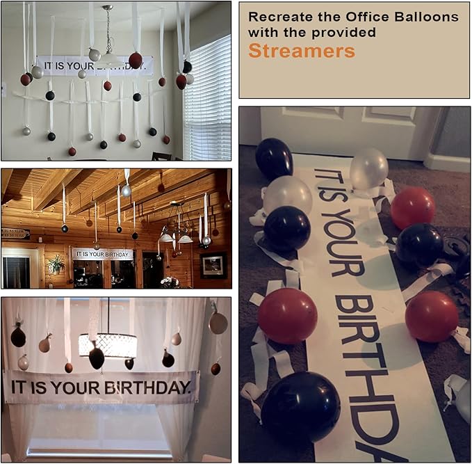 It is Your Birthday Banner, The Office Theme Infamous Husband Birthday Party Decorations,Grey Brown Black Latex Balloons,White Crepe Streamer Rolls + Tape,The Office Birthday Decorations 49Pcs Kit