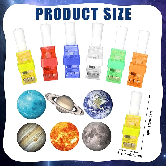 CHUNNIN 36 PCS Space Party Favors Outer Space Birthday LED Light Up Finger Lights, Glow in the Dark Galaxy Planet Finger Light Bulk for Goodie Treat Bags Stuffers Solar System Birthday Party Supplies
