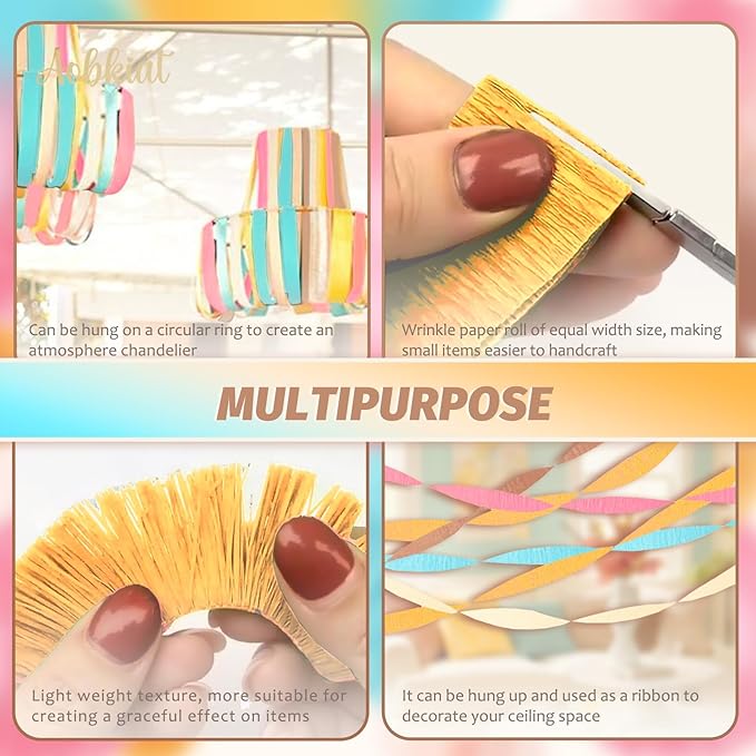 AOBKIAT Birthday Crepe Paper Streamers Party Decorations,5 Rolls Pastel Colorful Streamers for Candyland Theme Baby Shower Wedding Easter Christmas Decorations,1.8 Inch x 82 Ft/Roll