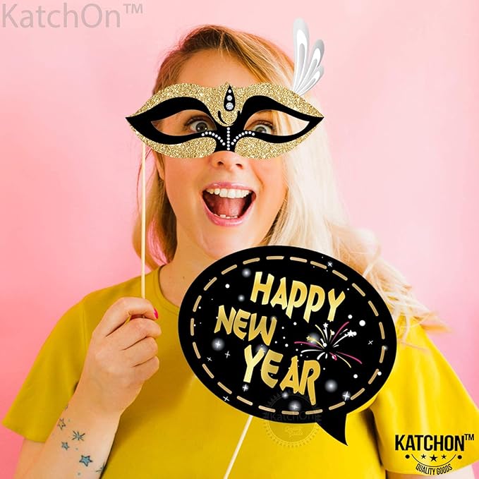 KatchOn, Glitter New Years Photo Booth Props 2026 - Pack of 30 | New Years Eve Photo Booth Props 2026 for New Years Eve Party Supplies 2026 | NYE Party Favors 2026 for Happy New Years Decorations 2026