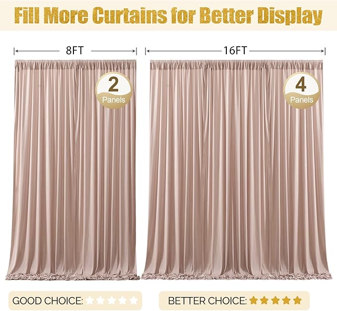 16x10FT Nude Backdrop Curtains for Wedding Parties, Wrinkle Free Polyester Photography Backdrop Drapes for Wedding Baby Shower Birthday Parties Stage Background Stand Decorations 4x10ft,4 Panels