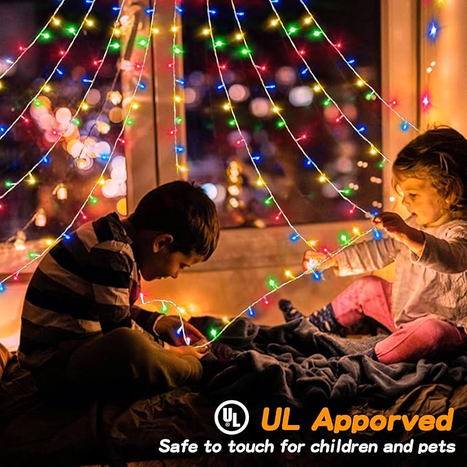 BlcTec Outdoor Christmas Decorations 317 LEDs Christmas Lights with 9 Strands 11.9ft Waterfall Christmas Tree Lights, 8 Modes, Waterproof, Topper Star & Timer for Yard Patio Xmas Décor, Multicolor