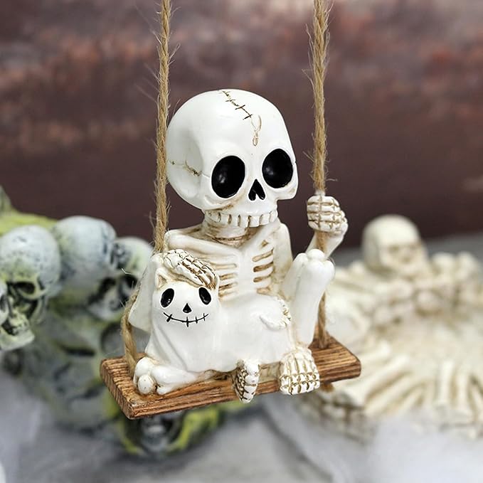 Halloween Skeleton Garden Statue Outdoor Halloween Decor, 2 Pack Gothic Decor Skeleton Plant Decorations for Pots, Cute Ghost Figurine Resin Sculpture for Desk Garden Patio Lawn Yard (F)