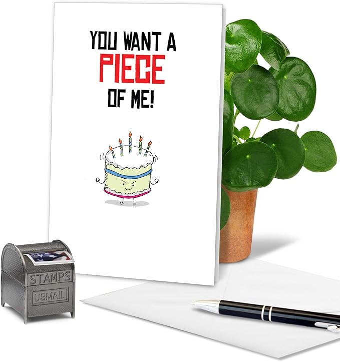 The Best Card Company - Birthday Puns Cake, Multicolored, 5x7 Envelope, 1 Card, 0.64 Ounces